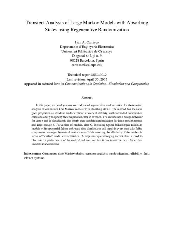 (PDF) Transient Analysis of Large Markov Models with Absorbing States ...