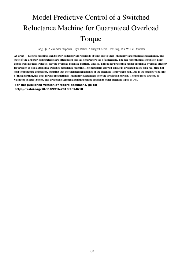 (PDF) Model predictive control of a switched reluctance machine using ...