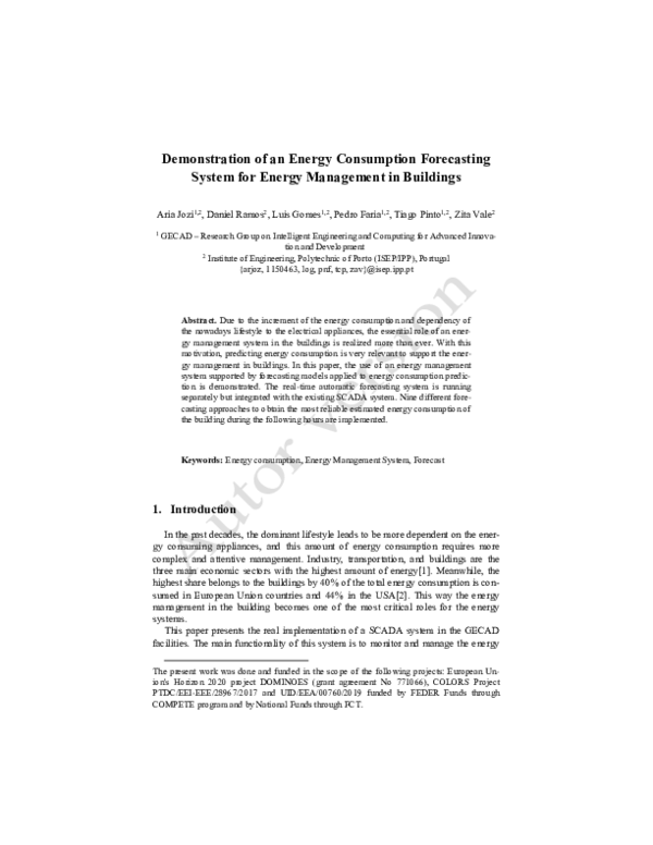 (PDF) Demonstration of an Energy Consumption Forecasting System for ...