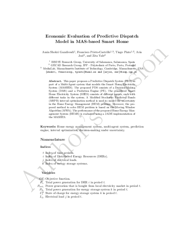 (PDF) Economic Evaluation of Predictive Dispatch Model in MAS-Based ...