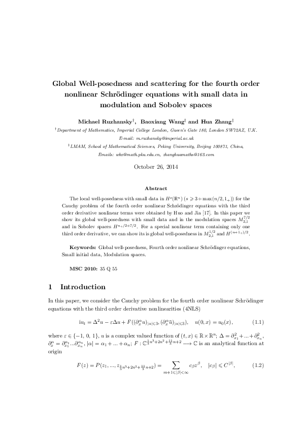 (PDF) Global well-posedness and scattering for the fourth order ...