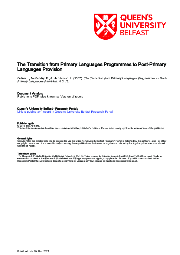 (PDF) The Transition from Primary Languages Programmes to Post-Primary ...