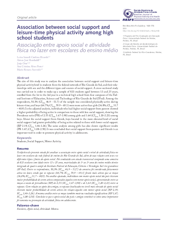 (PDF) Association between social support and leisure-time physical ...