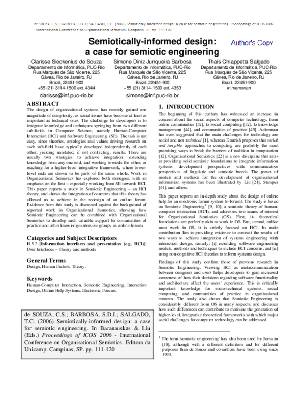 (PDF) Semiotically-informed design: a case for semiotic engineering