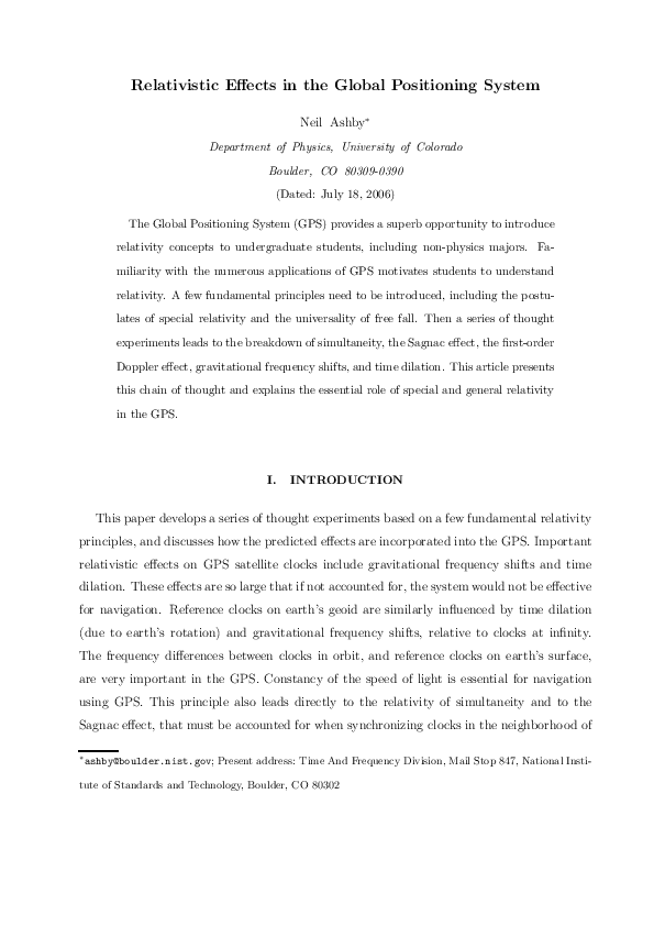 (PDF) Relativistic Effects in the Global Positioning System