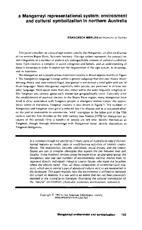 (PDF) a Mangarrayi representational system: environment and cultural ...