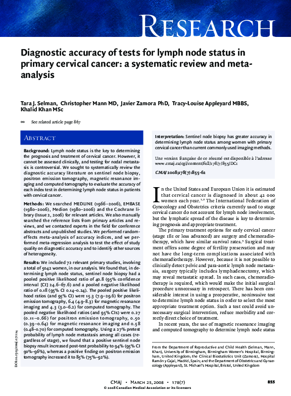 (PDF) Diagnostic accuracy of tests for lymph node status in primary ...