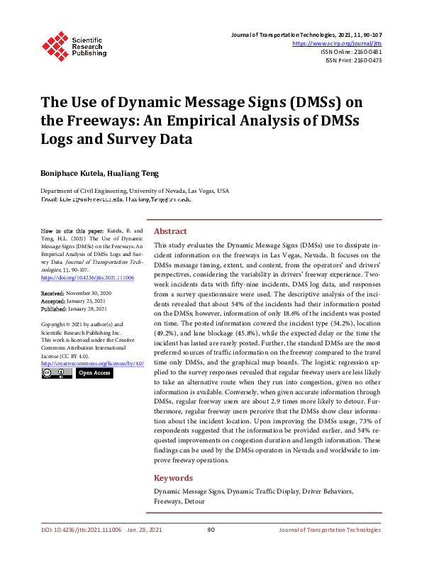 (PDF) The Use of Dynamic Message Signs (DMSs) on the Freeways: An ...