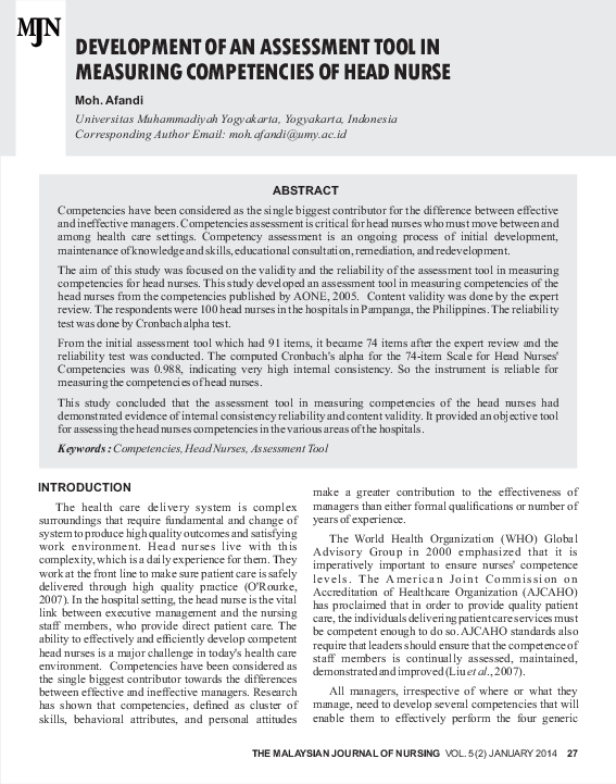 (PDF) Development of an Assessment Tool in Measuring Competencies of ...