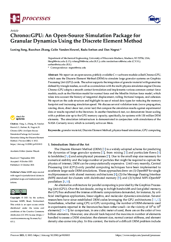 (PDF) Chrono::GPU: An Open-Source Simulation Package for Granular ...