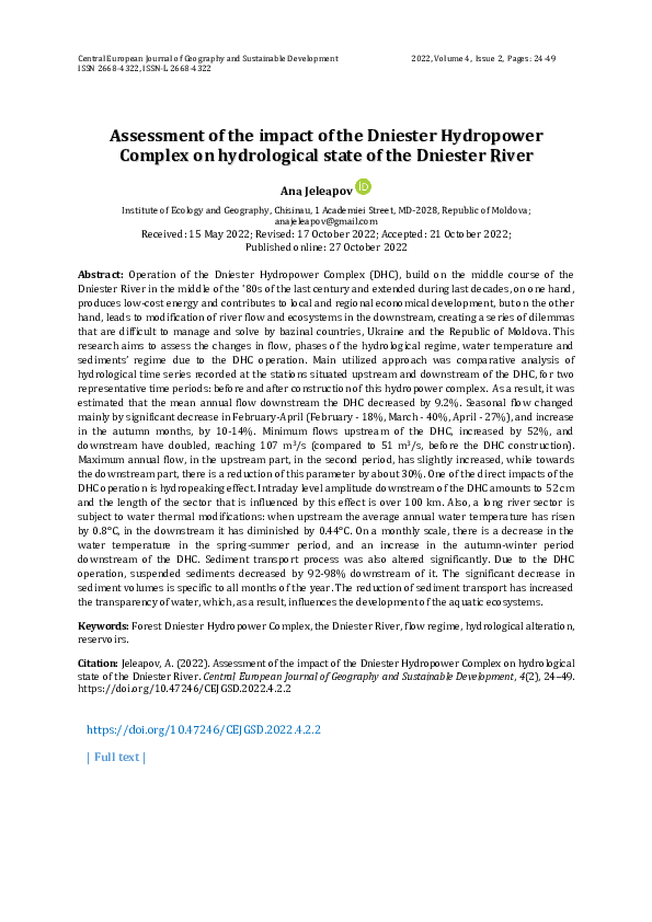 (PDF) Assessment of the impact of the Dniester Hydropower Complex on ...