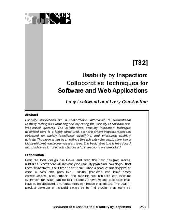 (PDF) Usability by Inspection : Collaborative Techniques for Software ...