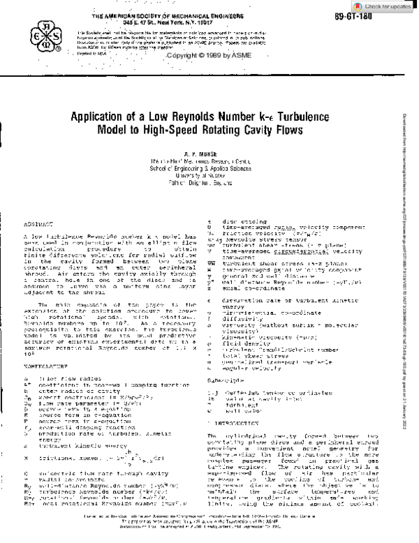 (PDF) Application of a Low Reynolds Number k–ε Turbulence Model to High ...