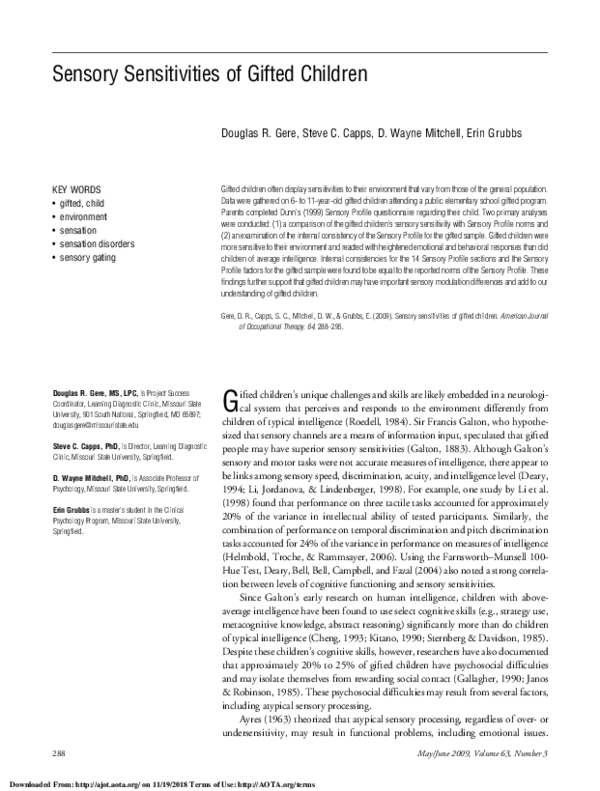 (PDF) Sensory Sensitivities of Gifted Children Steven Capps