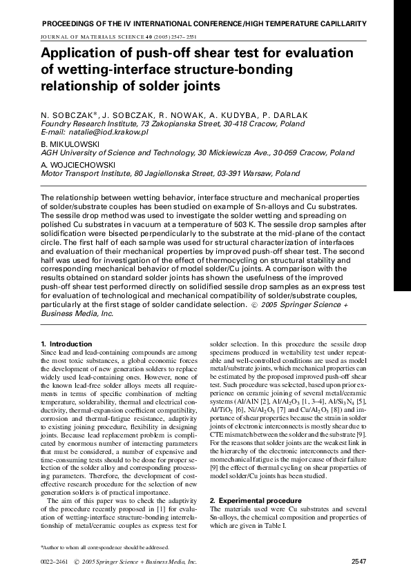 (PDF) Application of push-off shear test for evaluation of wetting ...