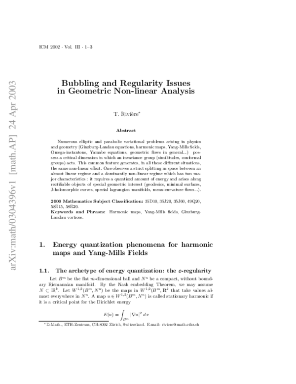 (PDF) Bubbling and regularity issues in geometric non-linear analysis