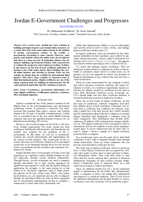 (PDF) Jordan E-Government Challenges and Progresses