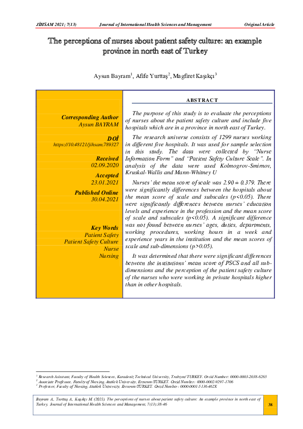 (PDF) The Perceptions of Nurses About Patient Safety Culture: An ...