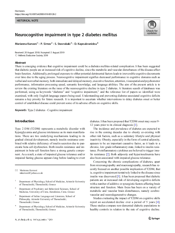 (PDF) Neurocognitive impairment in type 2 diabetes mellitus