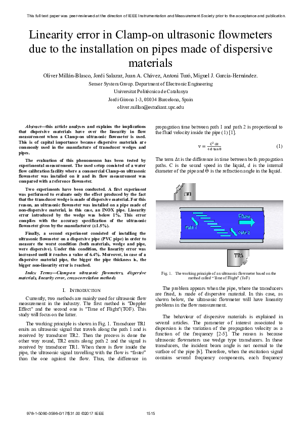 (PDF) Linearity error in Clamp-on ultrasonic flowmeters due to the ...