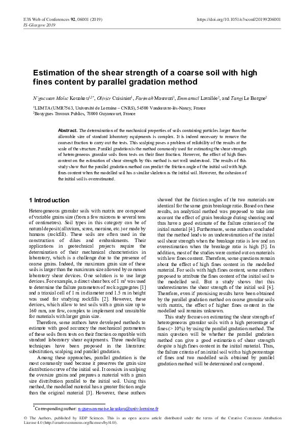 (PDF) Estimation of the shear strength of a coarse soil with high fines ...