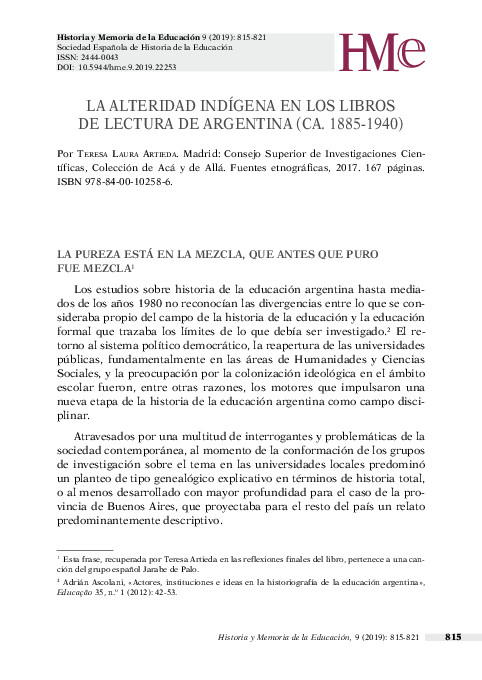 La alteridad indígena en los libros de lectura de Argentina (ca.1885-1940)