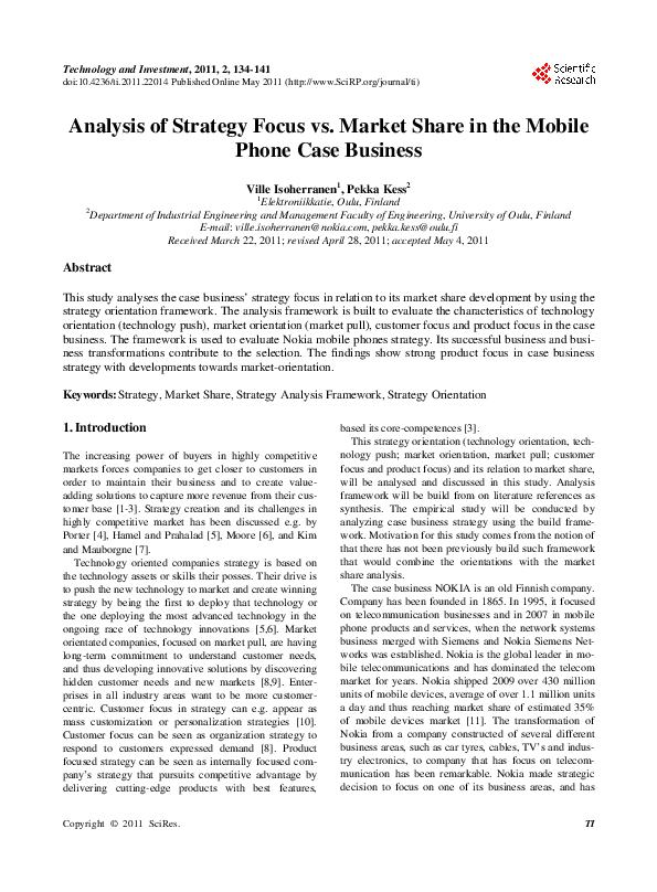 (PDF) Analysis of Strategy Focus vs. Market Share in the Mobile Phone ...