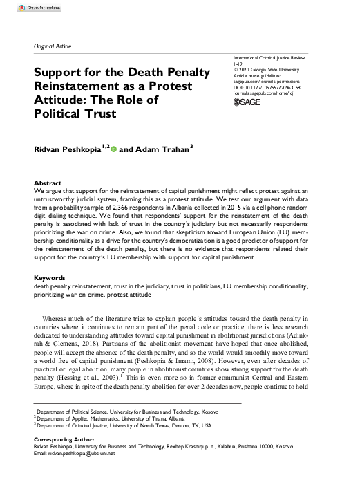 (PDF) Support for the Death Penalty Reinstatement as a Protest Attitude ...