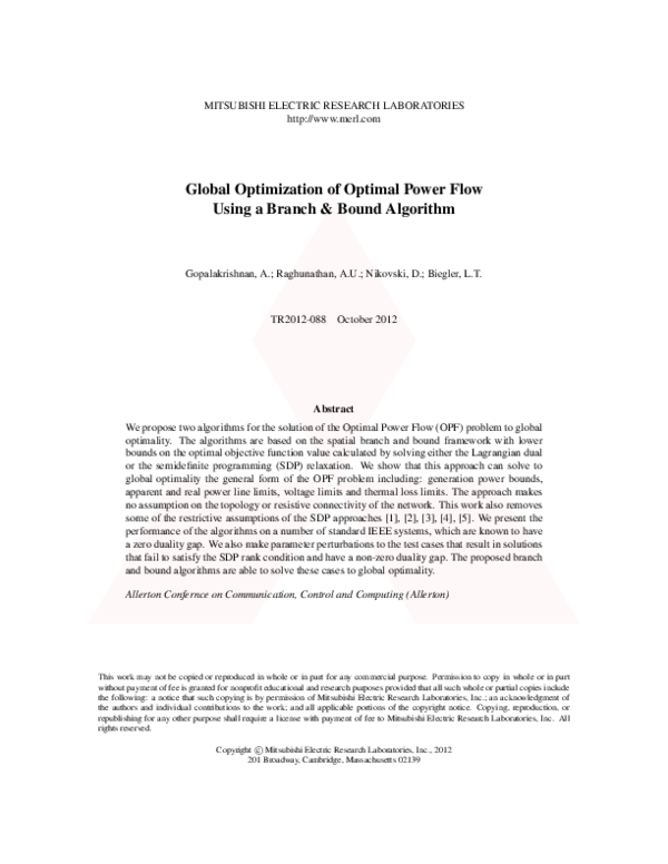 (PDF) Global optimization of Optimal Power Flow using a branch & bound ...