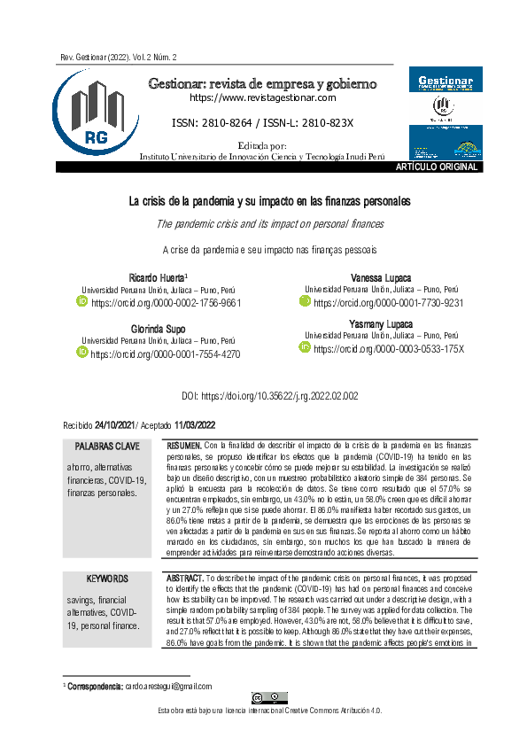 (PDF) La crisis de la pandemia y su impacto en las finanzas personales