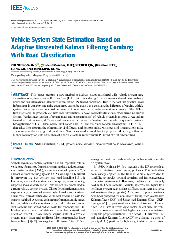 (PDF) Vehicle System State Estimation Based on Adaptive Unscented ...