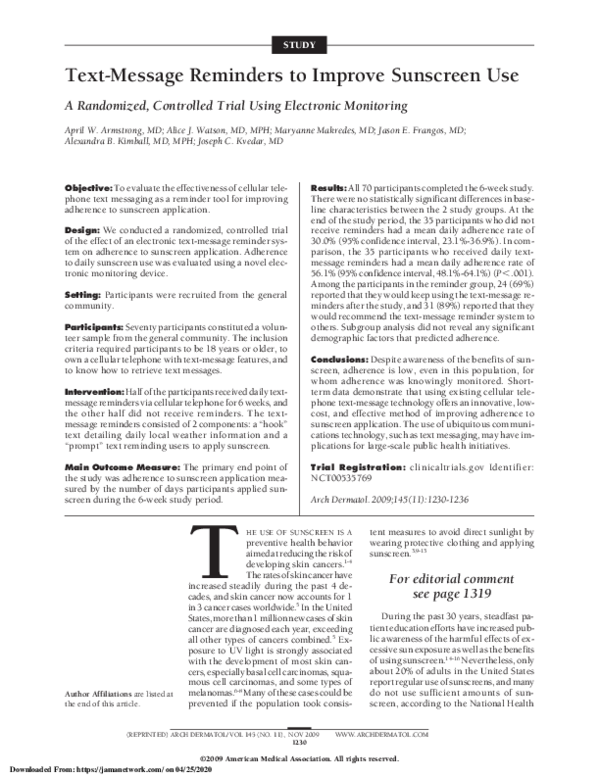 (PDF) Text-Message Reminders to Improve Sunscreen Use
