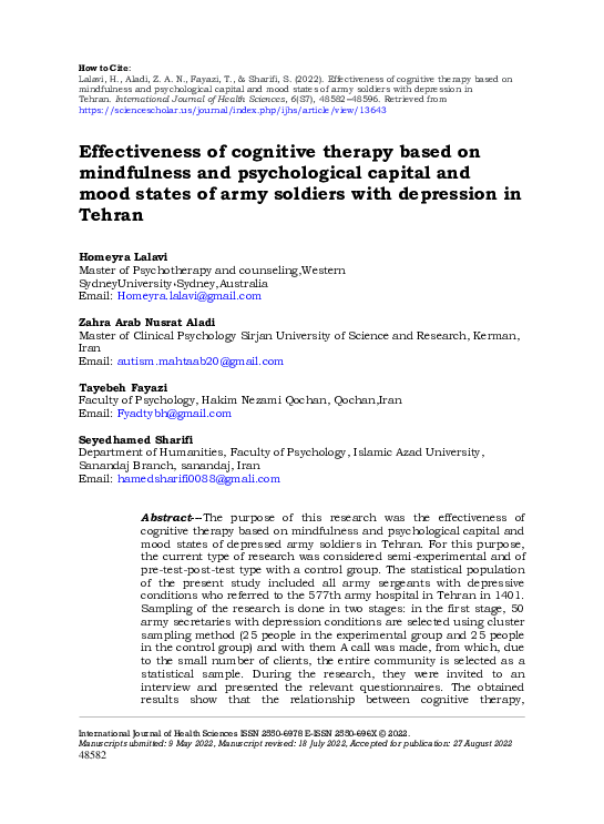 (PDF) Effectiveness of cognitive therapy based on mindfulness and ...
