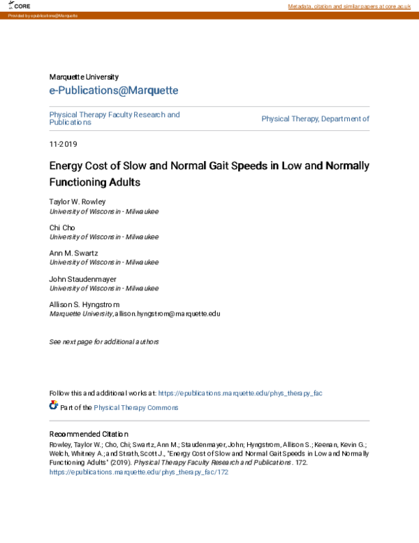 (PDF) Energy Cost of Slow and Normal Gait Speeds in Low and Normally ...