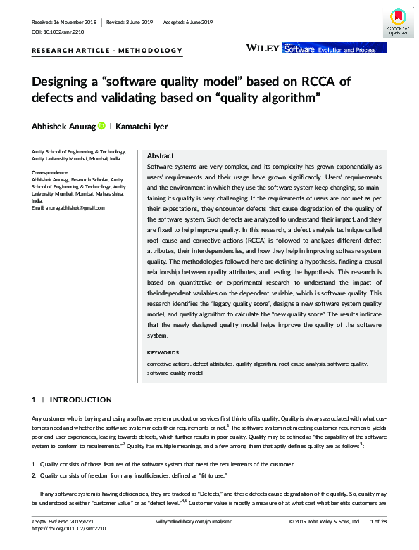(PDF) Designing a “software quality model” based on RCCA of defects and ...