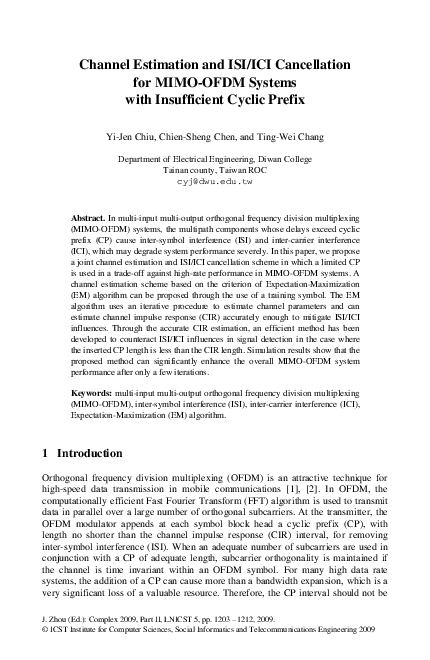 (PDF) Channel Estimation and ISI/ICI Cancellation for MIMO-OFDM Systems ...