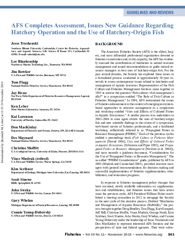 (PDF) AFS Completes Assessment, Issues New Guidance Regarding Hatchery ...