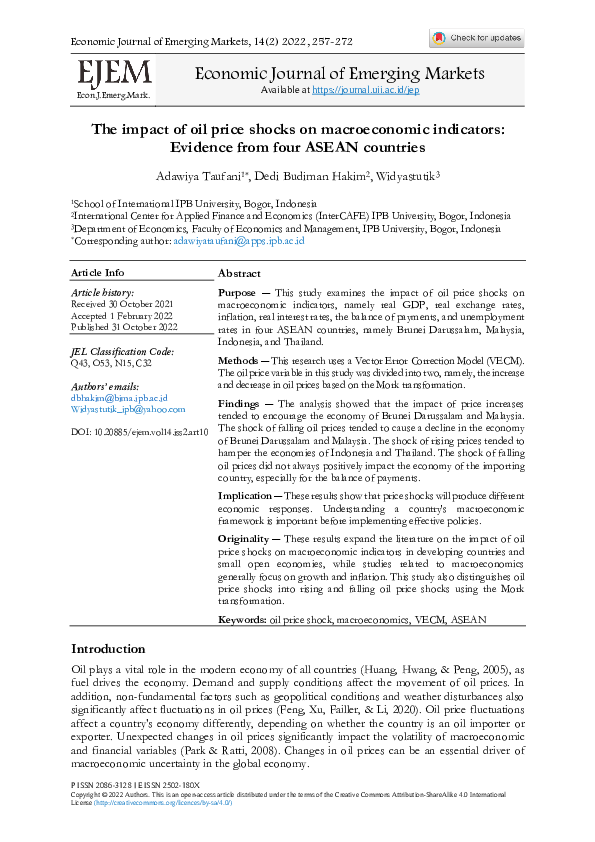 (PDF) The impact of oil price shocks on macroeconomic indicators ...
