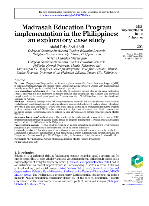 (PDF) Madrasah Education Program implementation in the Philippines: an ...