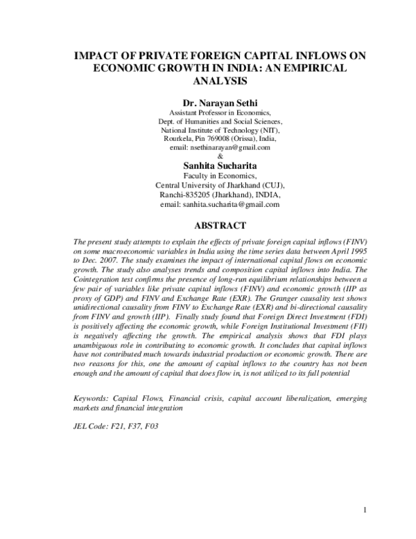 (PDF) 1 Impact of Private Foreign Capital Inflows on Economic Growth in ...