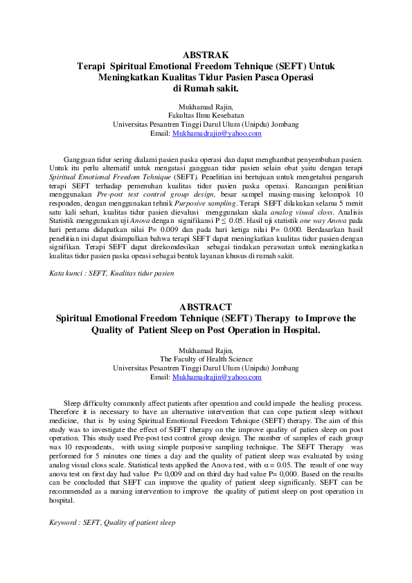 (PDF) ABSTRAK Terapi Spiritual Emotional Freedom Tehnique (SEFT) Untuk ...
