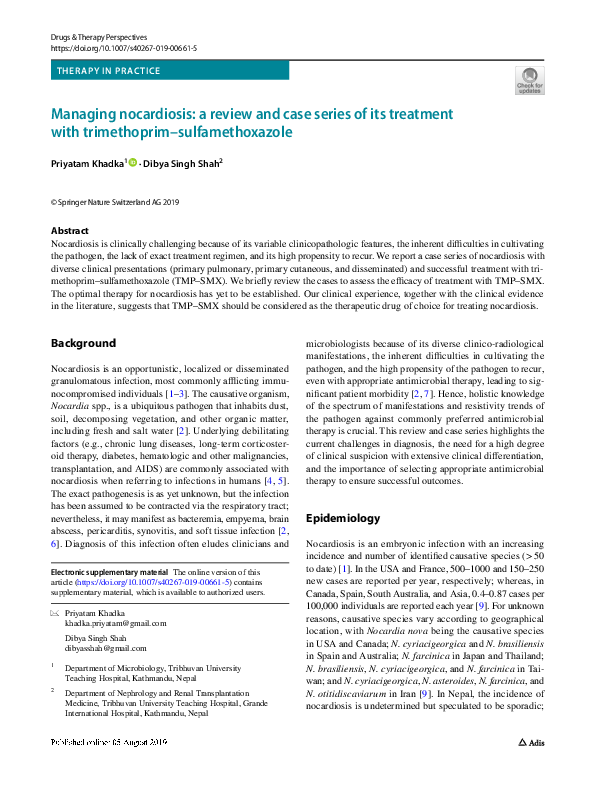 (PDF) Managing nocardiosis a review and case series of its treatment