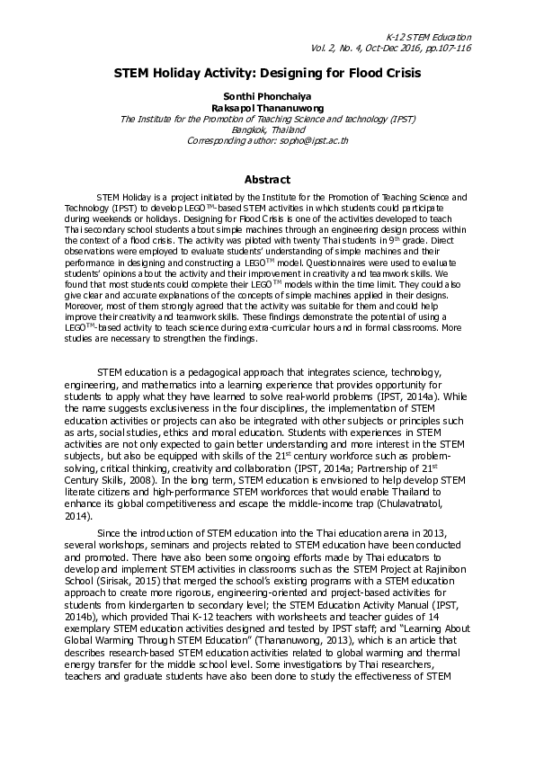 (PDF) STEM Holiday Activity: Designing for Flood Crisis