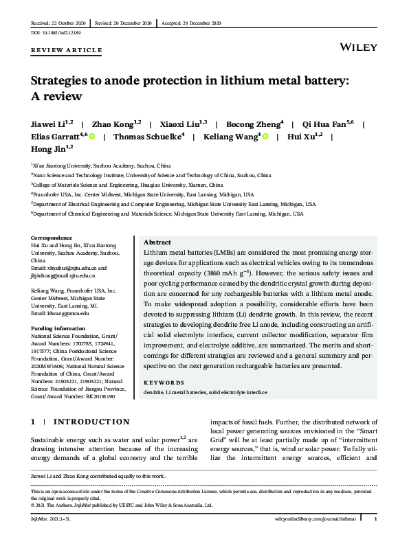 (PDF) Strategies to anode protection in lithium metal battery: A review