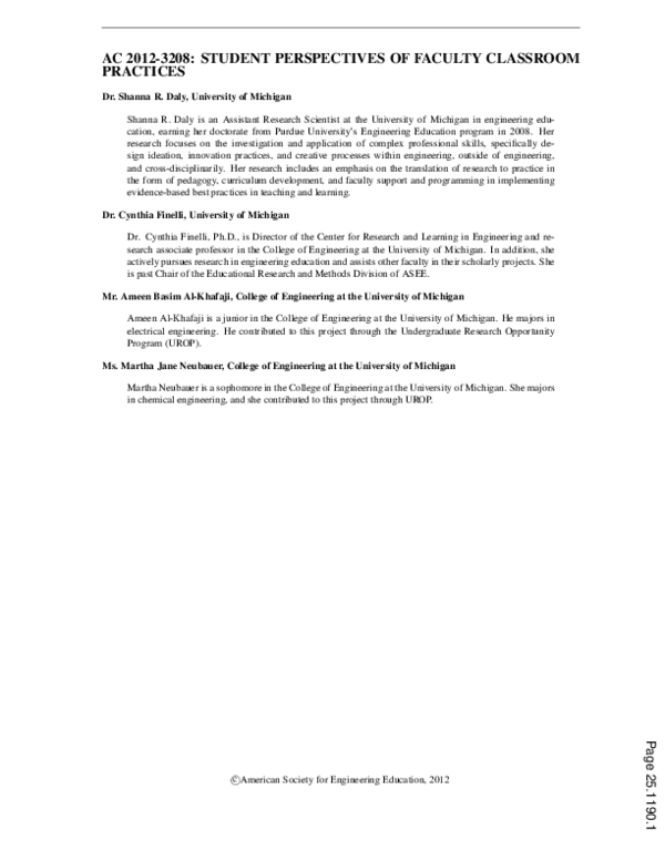 (PDF) Student Perspectives of Faculty Classroom Practices