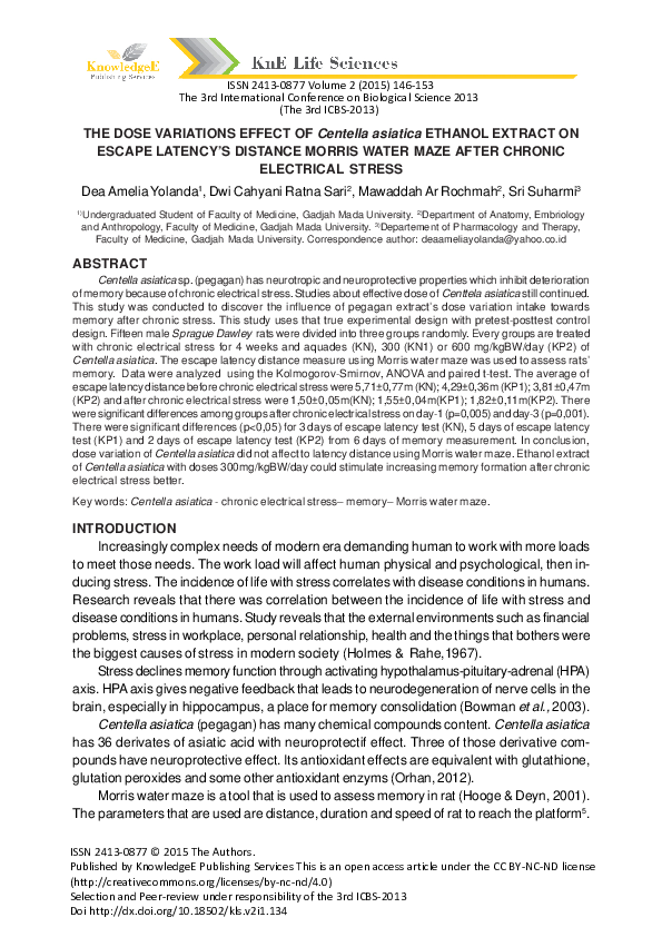 (PDF) THE DOSE VARIATIONS EFFECT OF Centella asiatica ETHANOL EXTRACT ...