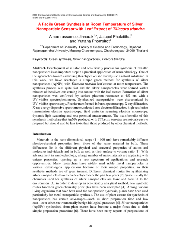 (PDF) A Facile Green Synthesis at Room Temperature of Silver ...
