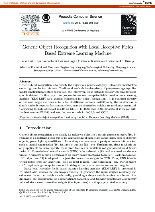 (PDF) Generic Object Recognition with Local Receptive Fields Based ...
