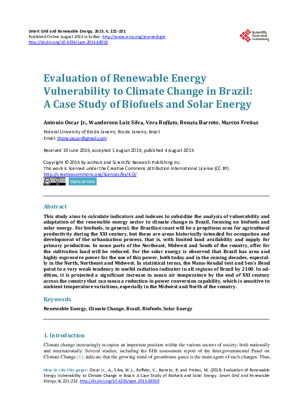 (PDF) Evaluation of Renewable Energy Vulnerability to Climate Change in ...