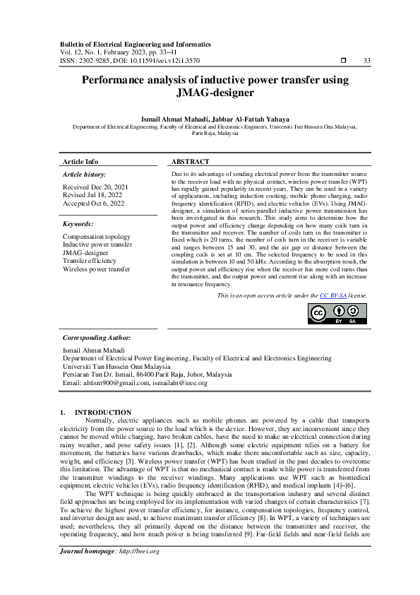 (PDF) Performance analysis of inductive power transfer using JMAG-designer
